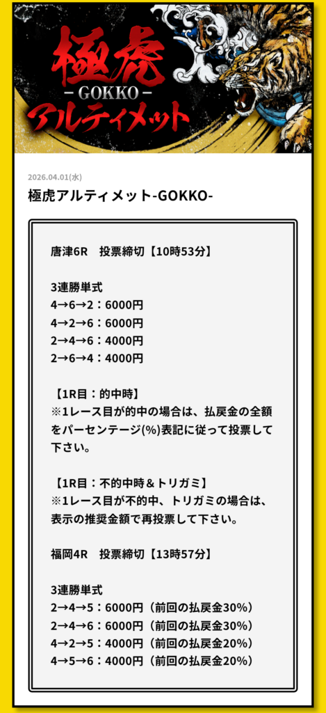タイガーボートの極虎アルティメット-GOKKO-買い目