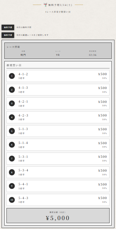 波紋-HAMON-の無料予想買い目