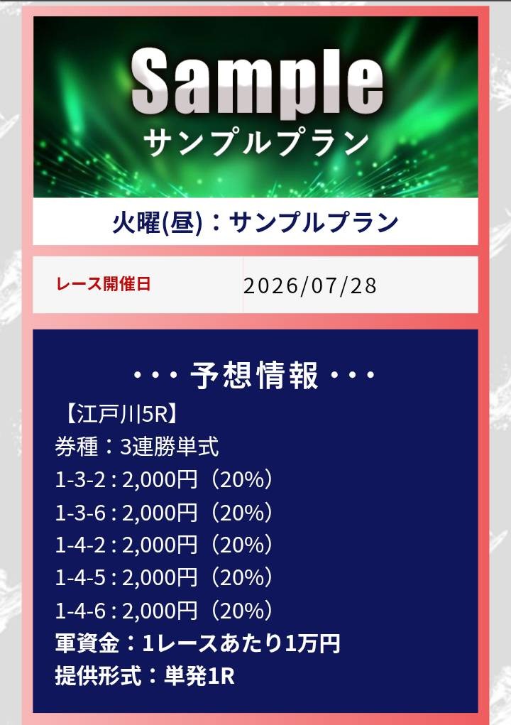 競艇ZOSSのサンプルプラン