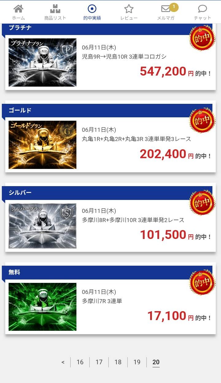 ボートプラスの的中実績