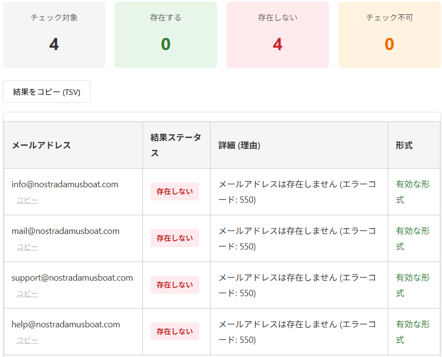 ボートノストラダムスのメールアドレスチェック
